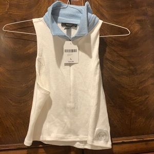 Forever 21 white tank top with a blue collar